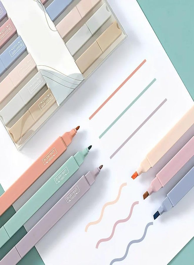 Roktry 6 Pieces Highlighters Newest 2-in-1 Highlighters Aesthetic Pastel Set for Students Hand Account Colour Painting Sketching Art Chisel Tip Highlighter Pens - Image 1